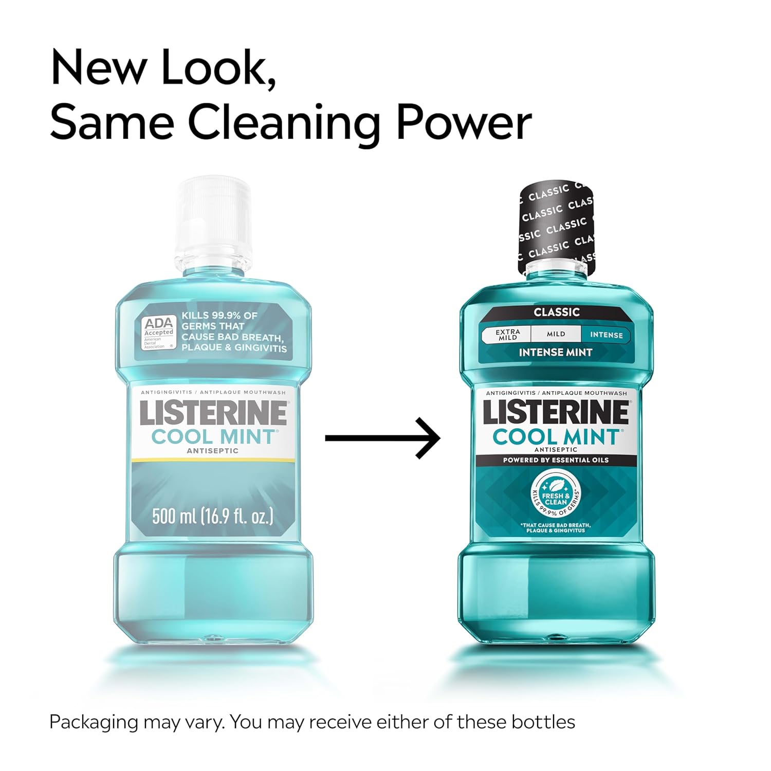 Listerine Cool Mint Intense Antiseptic Mouthwash, Daily Oral Rinse Kills 99.9% of Germs That Cause Bad Breath, Plaque & Gingivitis for a Fresh, Clean Mouth, Intense Mint, Convenience Pack, 2 x 1 L