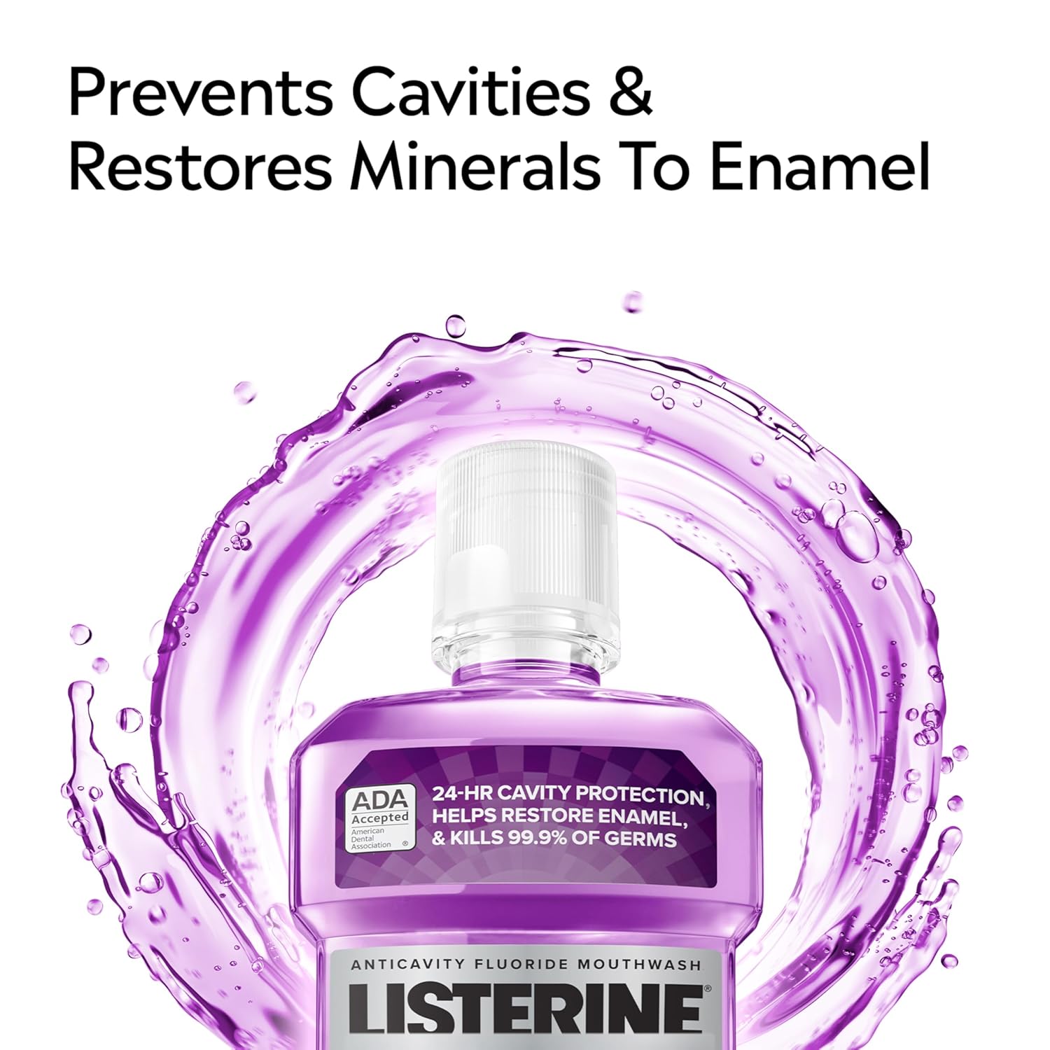 Alternative view of Listerine Total Care Intense Anticavity Fluoride Mouthwash, 6 Benefits in 1 Oral Rinse Helps Kill 99% of Bad Breath Germs, Prevents Cavities, Provides 360 Clean*, ADA-Accepted, Intense Mint, 1 L
