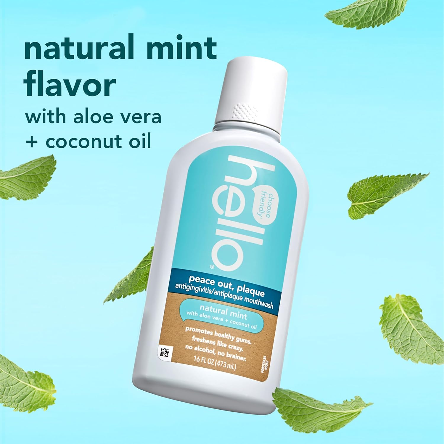 Alternative view of Hello Peace Out Plaque, Antigingivitis Alcohol Free Mouthwash, Natural Mint with Aloe Vera and Coconut Oil, Fluoride Free, Vegan, SLS Free and Gluten Free, 16 Ounce (Pack of 3)