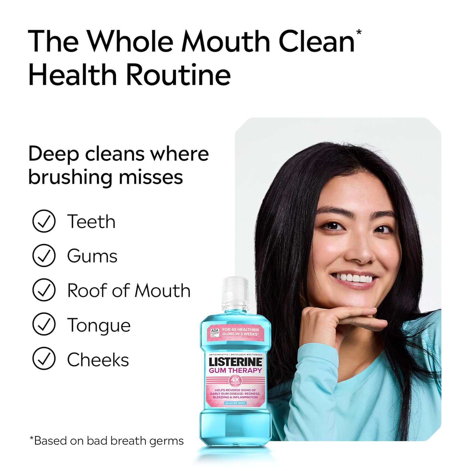 Alternative view of Listerine Gum Therapy Antiplaque & Anti-Gingivitis Mouthwash, ADA Accepted Oral Rinse Helps Reverse Early Gingivitis Signs Like Bleeding Gums, 4X Healthier Gums in 3 Weeks vs Brushing Alone, Mint, 1 L
