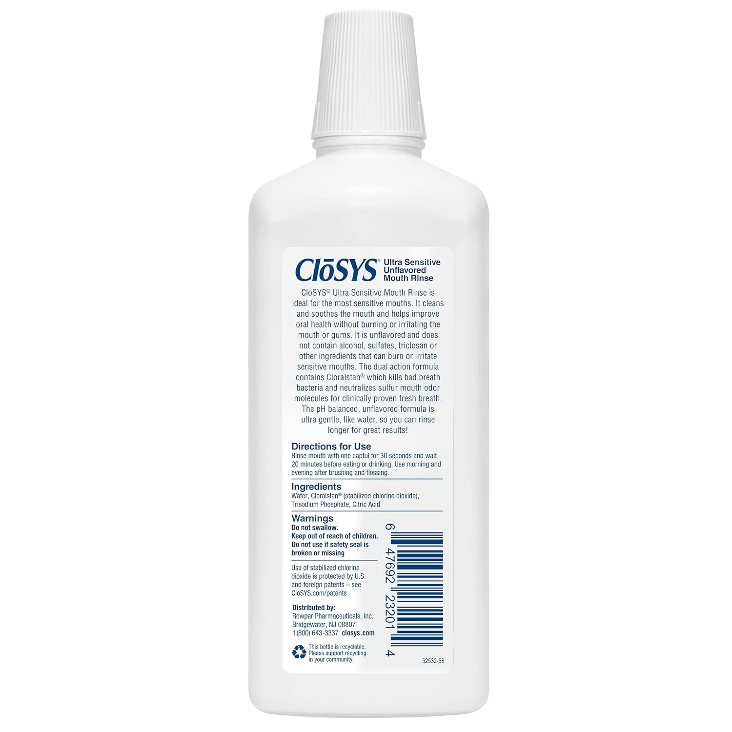 CloSYS Ultra Sensitive Mouthwash, 32 Oz, Pack of 2, Alcohol Free Mouthwash, Unflavored Mouth Wash, Dye Free, pH Balanced, Helps Soothe Entire Mouth