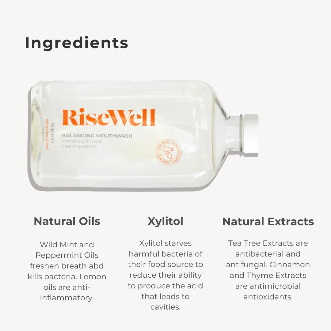Alternative view of RiseWell Balancing Mouthwash - pH Balancing Alkaline Alcohol Free Mouthwash - Dentist Developed Dry Mouth Rinse - No Added Fluoride and SLS-Free - Fresh and Cool Breath - Wild Mint, 16 Oz