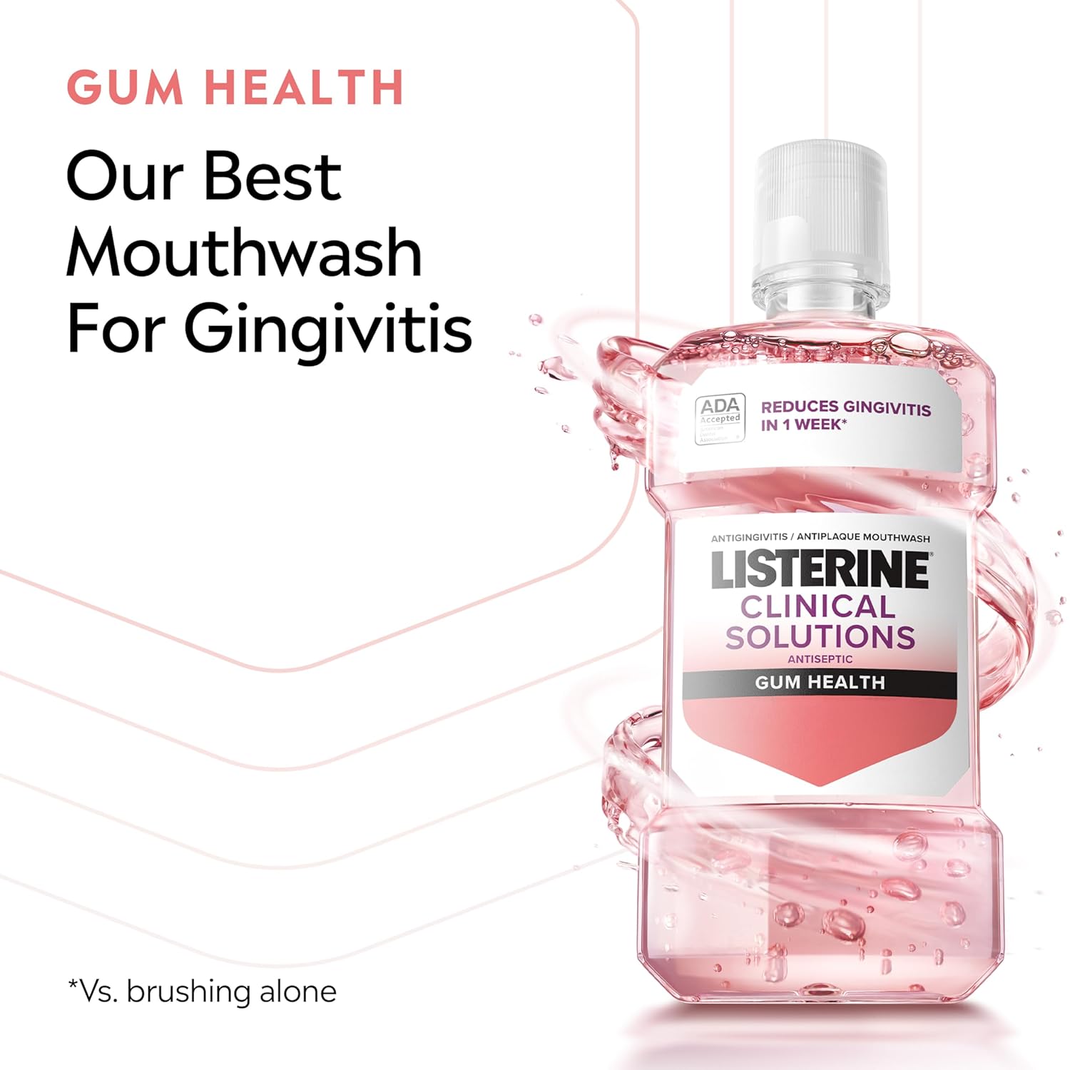 Listerine Clinical Solutions Gum Health Antiseptic Mouthwash, Antigingivitis & Antiplaque Oral Rinse Helps Prevent Plaque Buildup & Immediately Kills Germs for Healthier Gums, ICY Mint, 1 L