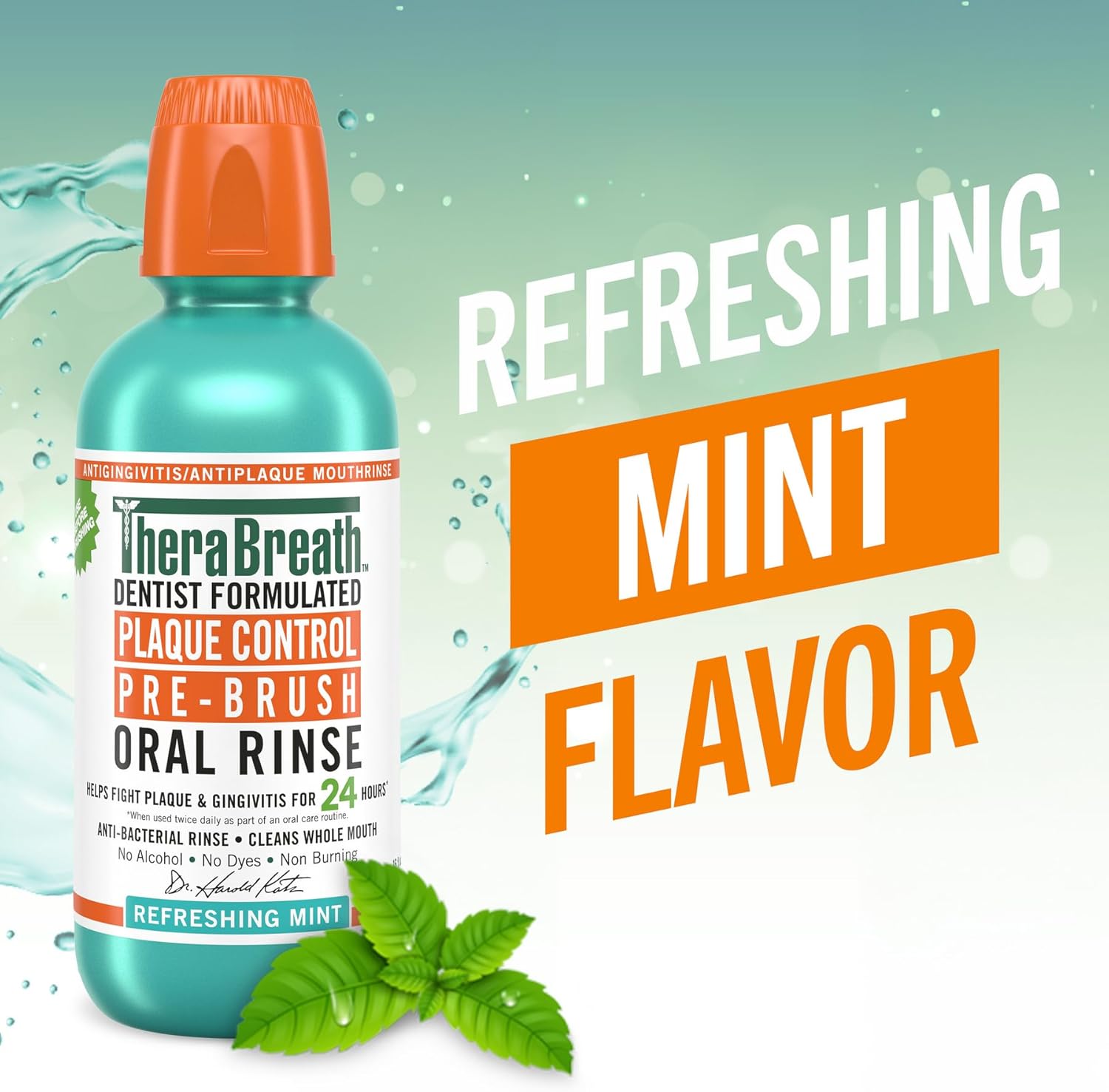 TheraBreath Plaque Control Pre-Brush Oral Rinse, Refreshing Mint Flavor, Antigingivitis and Antiplaque Rinse, Dentist Formulated, Alcohol Free, 16 Fl Oz (Pack of 2)
