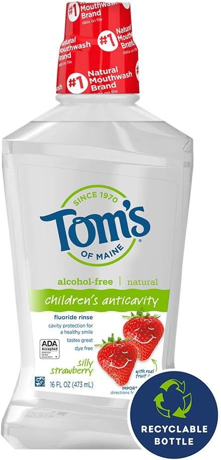 Tom's of Maine Children's Anticavity Fluoride Rinse Mouthwash, Silly Strawberry, 16 oz. 3-Pack