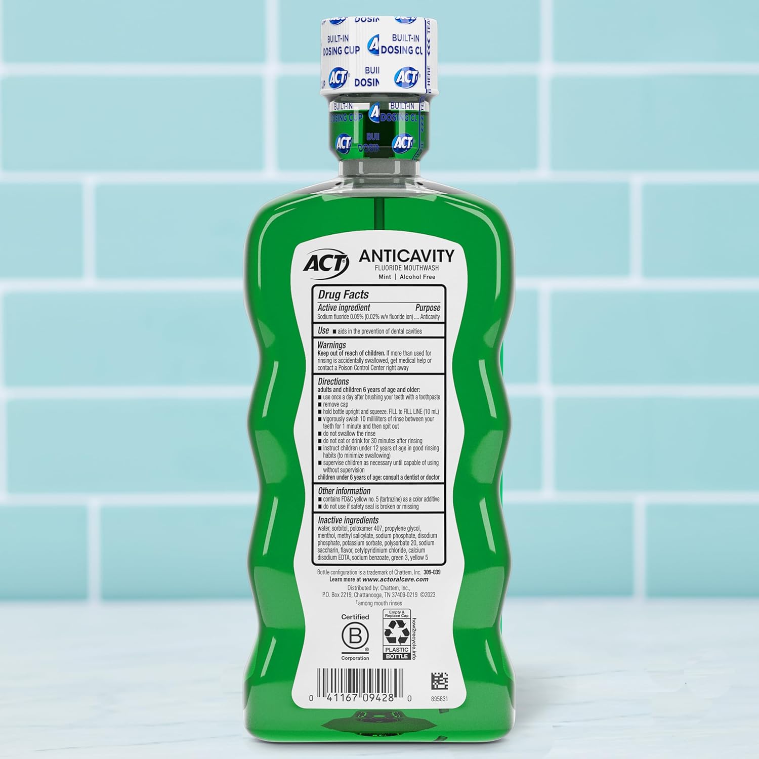 Alternative view of ACT Anticavity Zero Alcohol Fluoride Mouthwash 18 fl. oz., With Accurate Dosing Cup, Mint