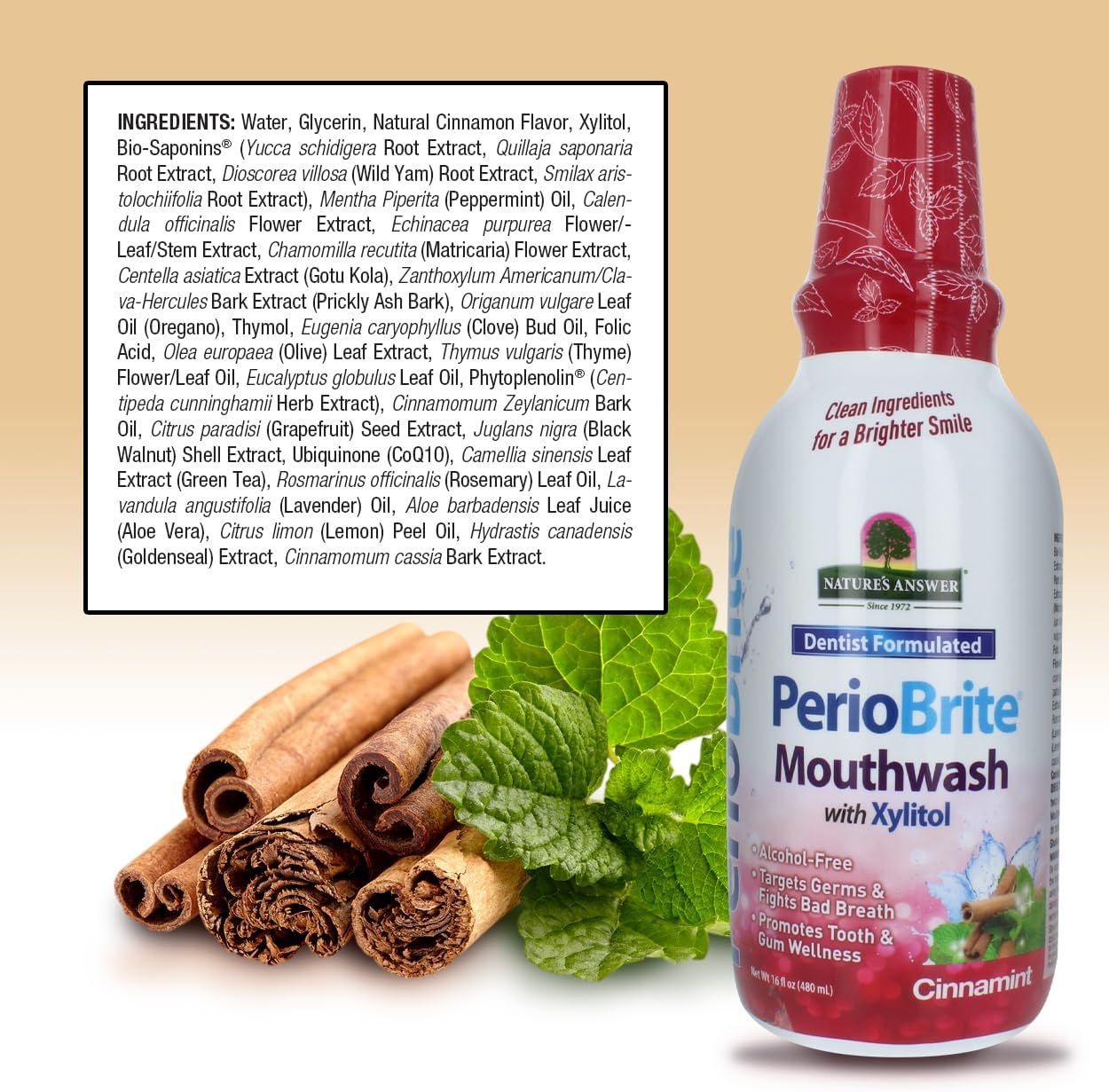 Alternative view of Nature's Answer PerioBrite Alcohol-Free Mouthwash, Cinnamon, 16-Fluid Ounce | Whitens Teeth | Freshens Breath | Removes Plaque | Minimizes Dry Mouth (Pack of 2)