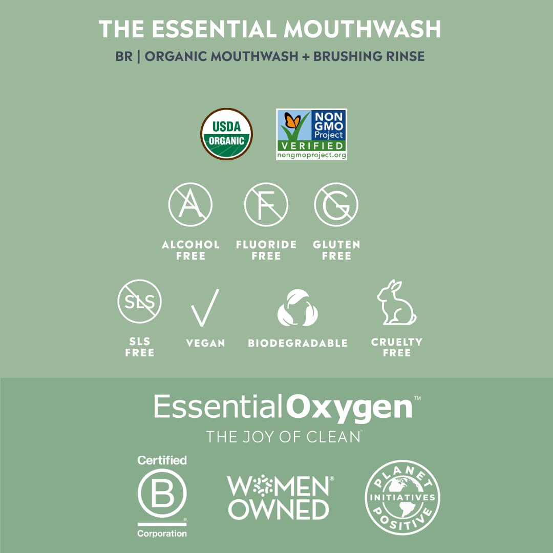 Alternative view of Essential Oxygen Certified BR Organic Brushing Rinse, All Natural Mouthwash for Whiter Teeth, Fresher Breath, and Happier Gums, Alcohol-Free Oral Care, Peppermint, 16 Ounce, Package may vary