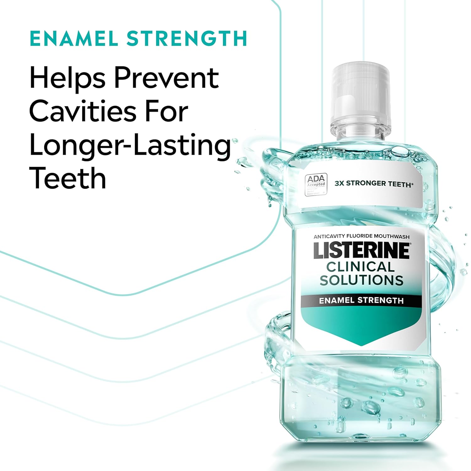 Listerine Clinical Solutions Enamel Strength Mint Oral Rinse, Daily Anticavity Fluoride Mouthwash to Repair Tooth Enamel & Prevent Cavities for Stronger* Teeth, Alpine Mint, 1 L