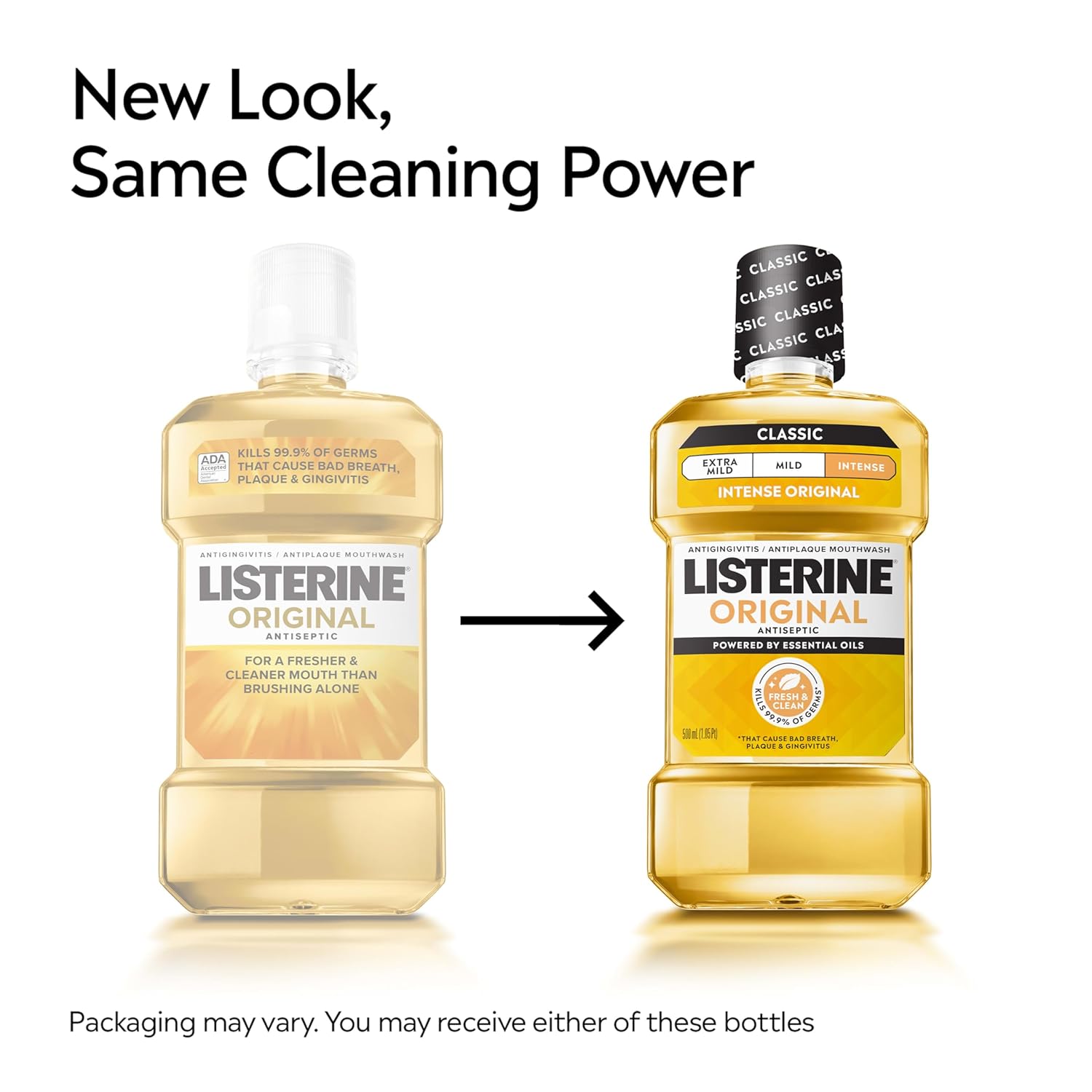 Listerine Original Intense Antiseptic Oral Care Mouthwash to Kill 99.9% of Germs That Cause Bad Breath, Plaque and Gingivitis, ADA-Accepted Mouthwash, Intense Original Flavored Oral Rinse, 1L X 2