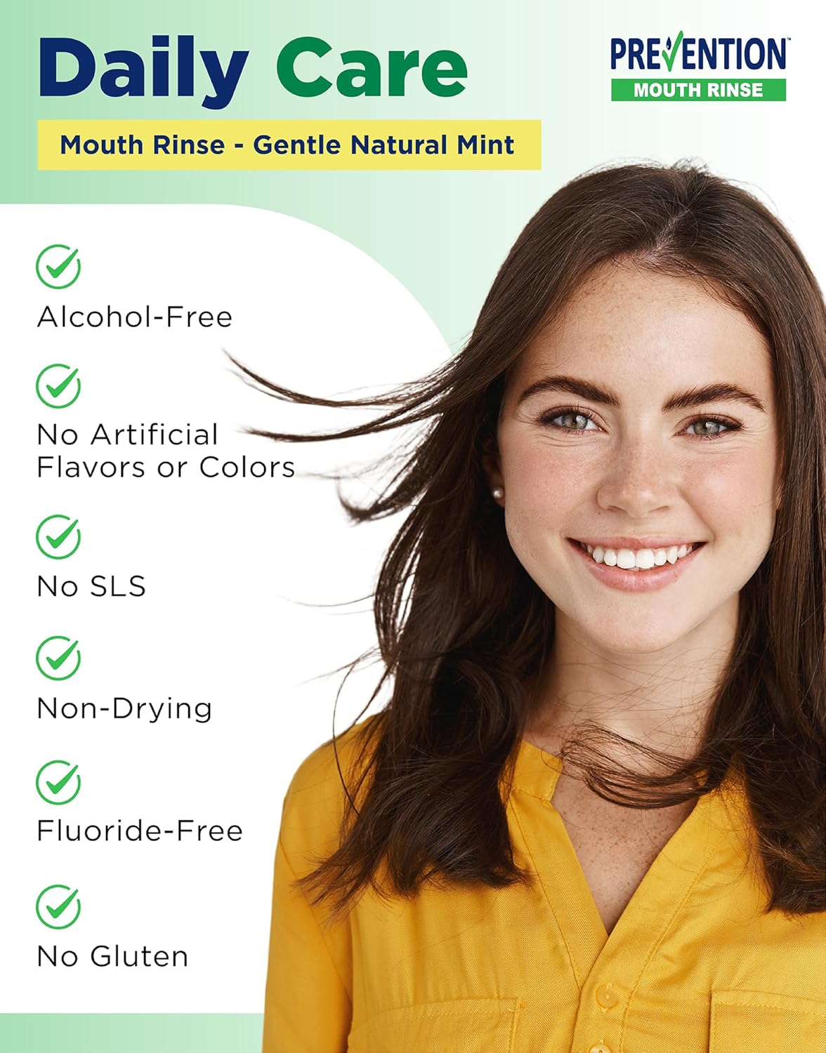 Prevention Daily Care Alcohol-Free Mouthwash, Hydrogen Peroxide Teeth Whitening with Soothing Fresh Mint for Bad Breath Treatment, Fluoride-Free Gum Care Oral Mouth Rinse 16 oz 2 Pack