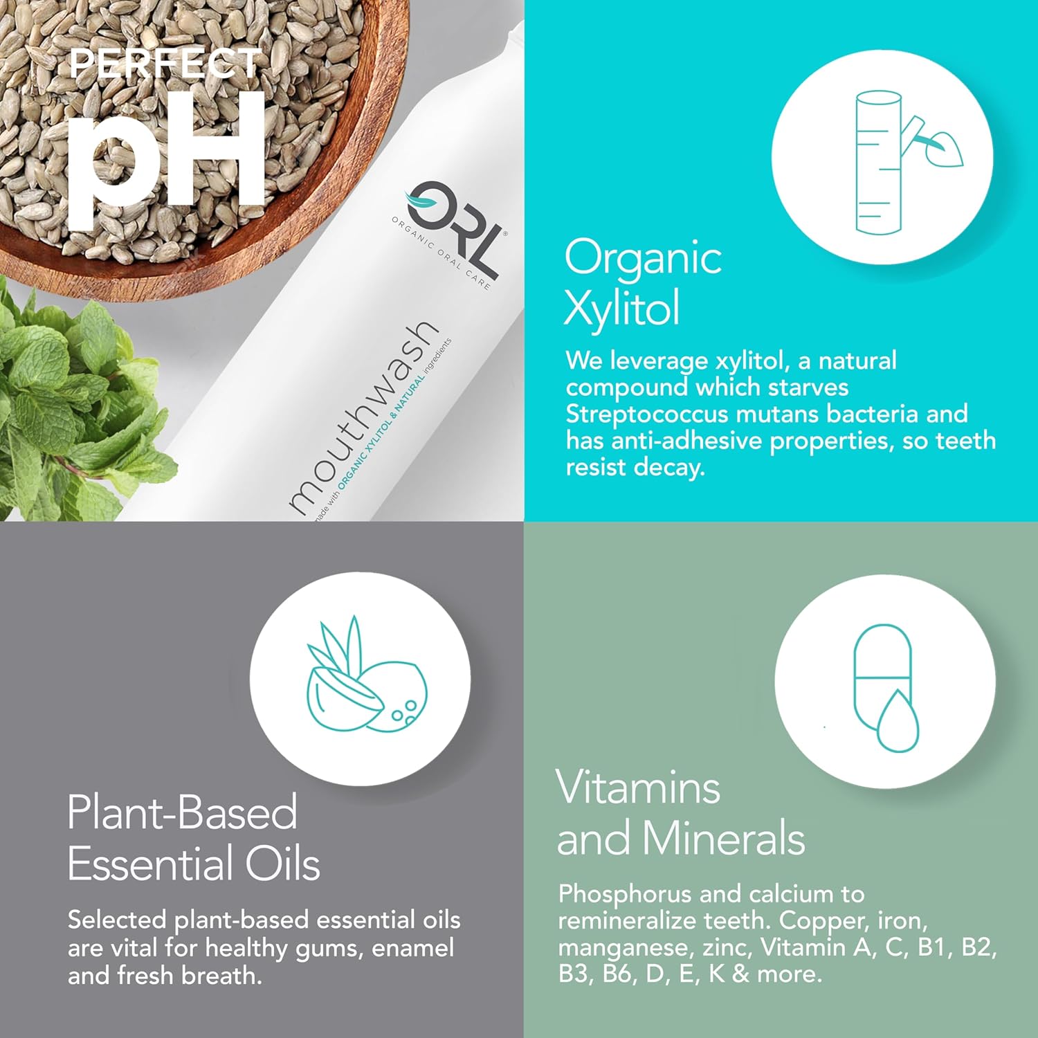 Alternative view of ORL Natural & Organic Alcohol-Free Mouthwash Uniquely Formulated to Clean Your Mouth, Whiten Your Teeth, Strengthen Tooth Enamel with 7.0 pH Balance. Eco-Friendly Aluminum Bottle. 16.9 oz.