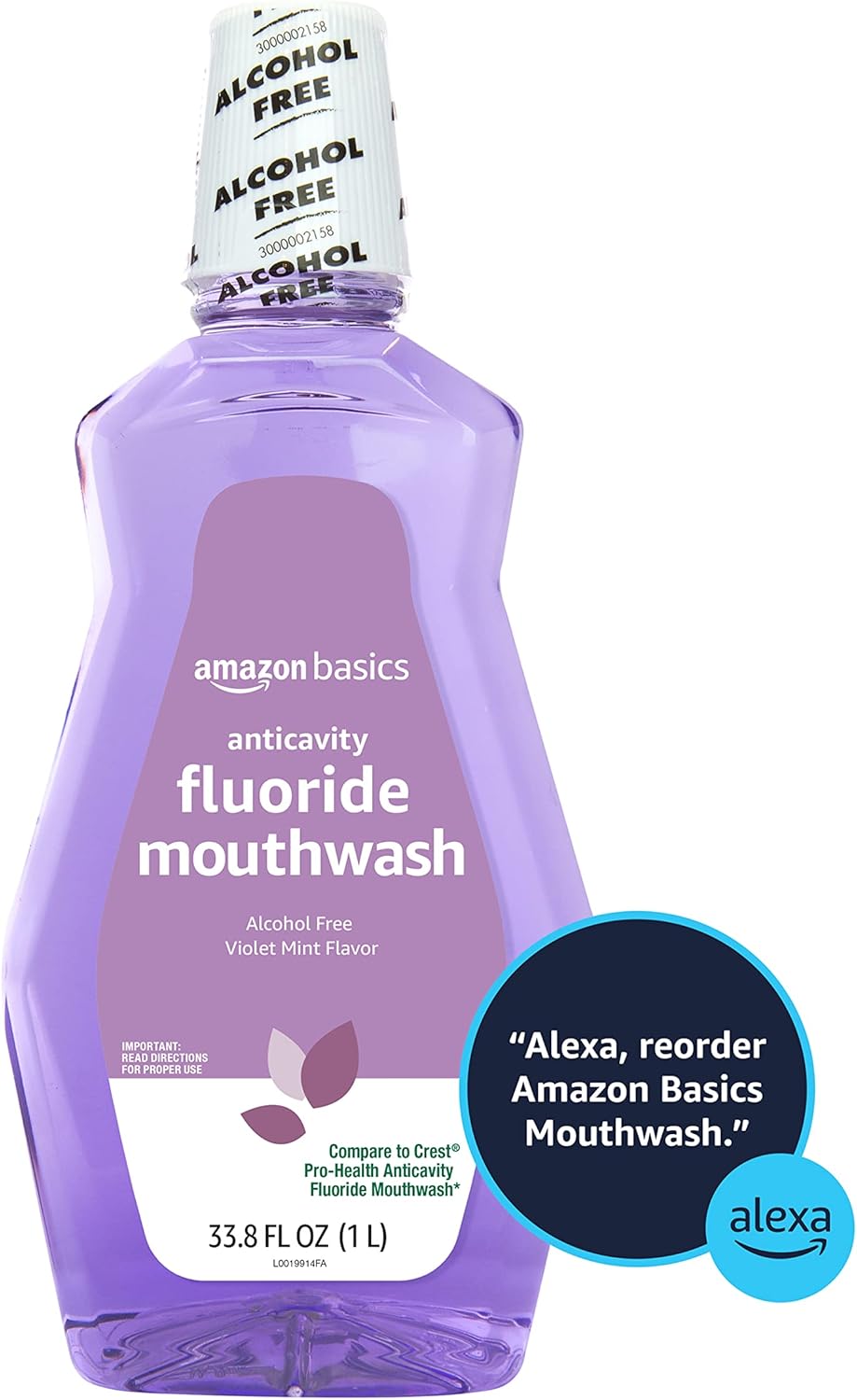 Alternative view of Amazon Basics Anticavity Fluoride Mouthwash, Alcohol Free, Violet Mint, 1 Liter, 33.8 Fluid Ounces, 1-Pack (Previously Solimo)