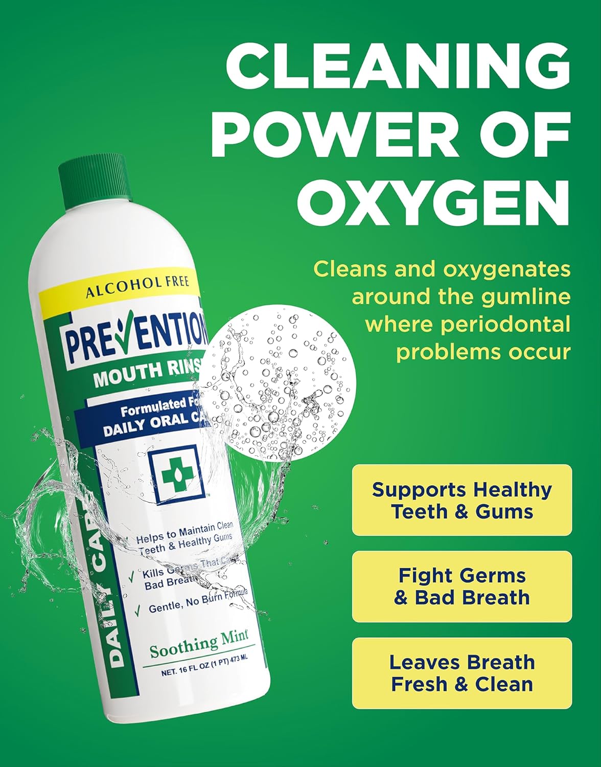 Alternative view of Prevention Daily Care Alcohol-Free Mouthwash, Hydrogen Peroxide Teeth Whitening with Soothing Fresh Mint for Bad Breath Treatment, Fluoride-Free Gum Care Oral Mouth Rinse 16 oz 2 Pack