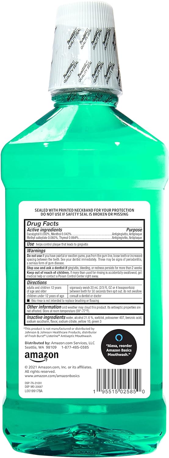 Amazon Basics Antiseptic Mouthwash, Mint, 33.80 Fl Oz, 1 Pack