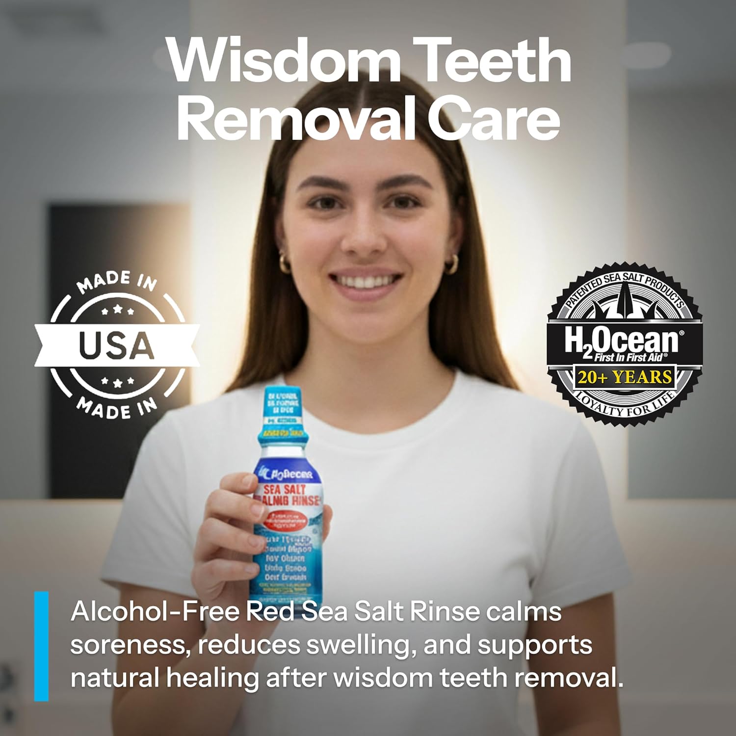 H2Ocean Healing Rinse Natural Sea Salt Mouthwash - Alcohol & Fluoride-Free Oral Care for Tonsil Stones, Sore Throats, Wisdom Teeth Recovery & Gum Health - Whitening Mouthwash, Arctic Ocean Mint, 16 oz