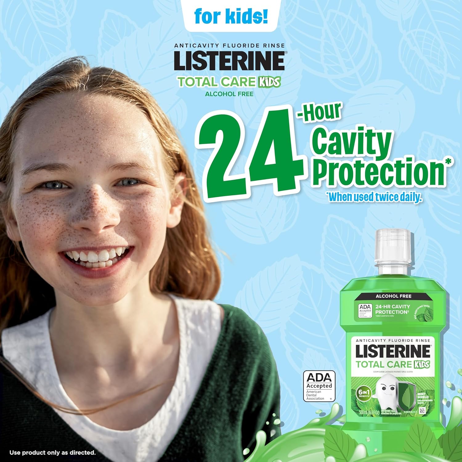 Alternative view of Listerine Total Care Kids Alcohol-Free Anticavity Sodium Fluoride Mouthwash, ADA Accepted Oral Rinse for Dental Cavity Protection, Mint Shield Flavor, Convenience Pack, 2 x 500 mL