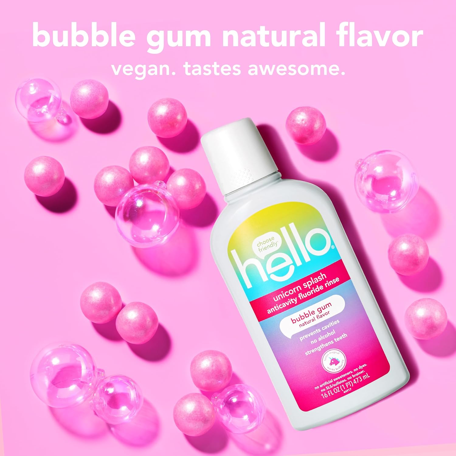Alternative view of Hello Kids Mouthwash with Unicorn Bubble Gum Flavor, Alcohol Free Mouthwash for Kids with Fluoride, Safe for Ages 6 and Up, Anticavity, Vegan, No Alcohol, No Dyes, 16 Oz Bottles (Pack of 3)