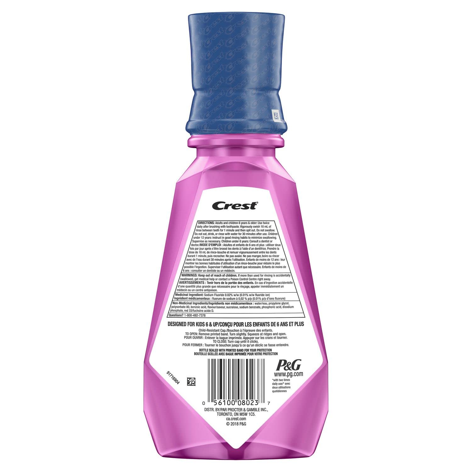 Alternative view of Crest Kid's Anti Cavity Fluoride Mouthwash, Alcohol Free, Strawberry Rush, 500 mL (16.9 fl oz), Pack of 4