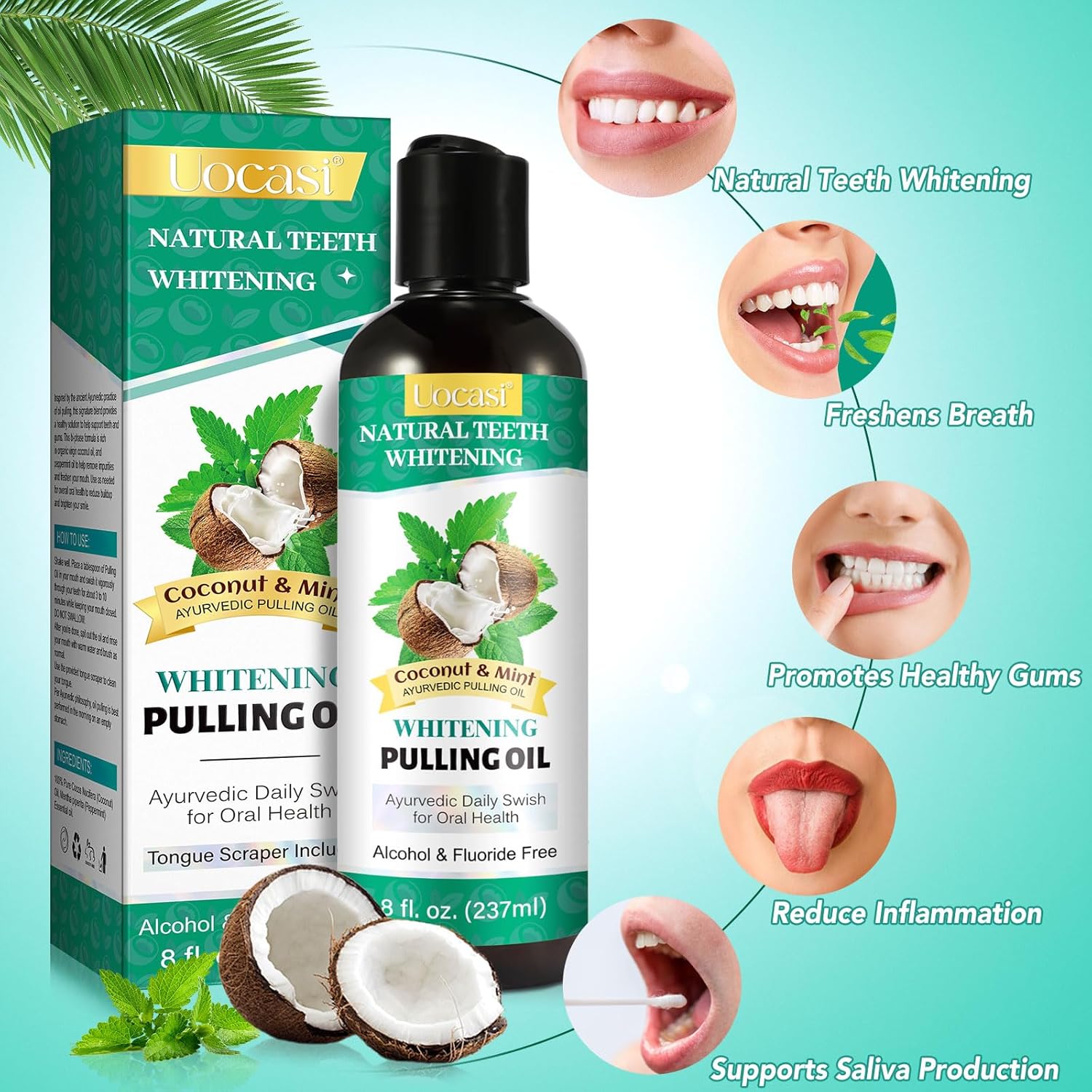 Alternative view of Coconut Oil Pulling for Teeth - 2 Pack, Coconut Oil Mouthwash, Natural Oral Care, Fights Bad Breath, Mouthwash Alcohol Free, Dye Free, PH Balanced, Mint Flavor, 16 Oz