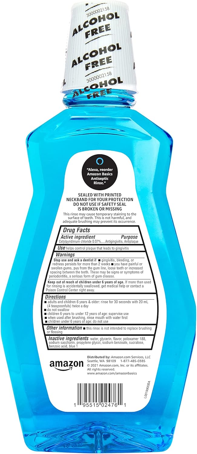 Amazon Basics Multi Action Antiseptic Rinse, Alcohol Free, Fresh Mint, 1 Liter, 33.8 Fluid Ounces, 1-Pack (Previously Solimo)