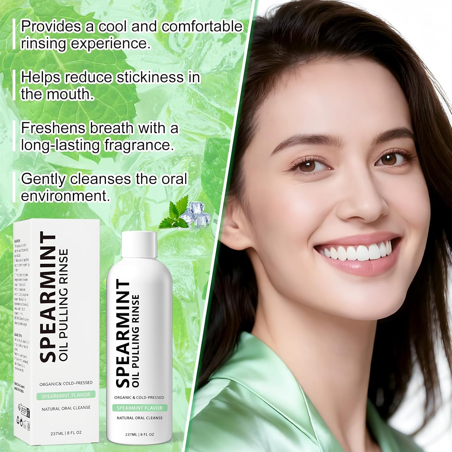 Spearmint Oil Pulling Rinse, Cold-Pressed Coconut Mouthwash for Teeth,Natural Peppermint Pulling Oil to Help Maintain Gum Health and Freshen Breath (1)