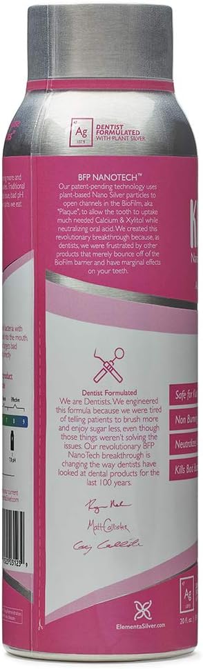 Elementa Essentials Kids Mouthwash | Nano Silver All Natural Fluoride and Alcohol Free Mouthwash for Children. Antimicrobial, Anti-Cavity Mouth Rinse | 20 oz (Bubble Gum)