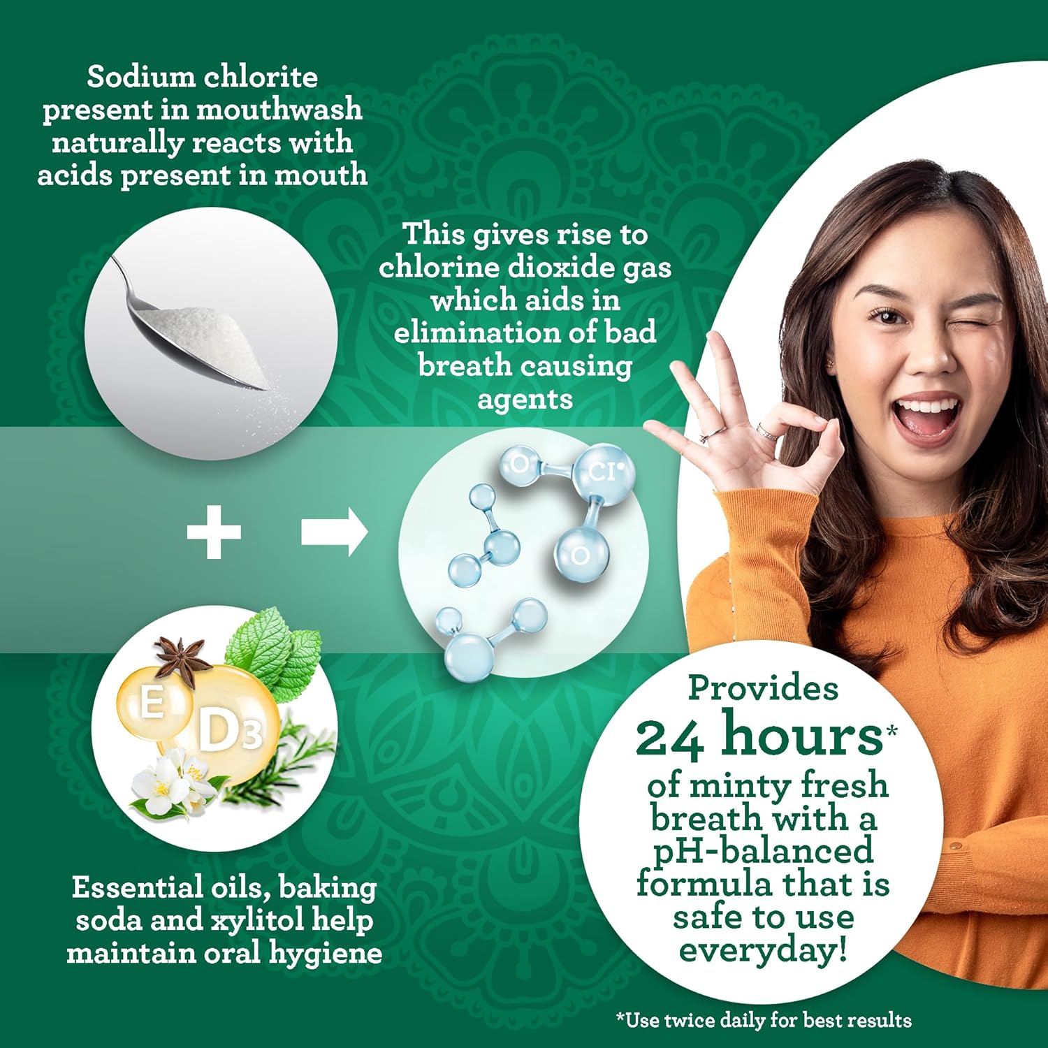 Alternative view of GuruNanda Dual Barrel Breath Harmonizer Mouthwash - Freshens Breath - Alcohol & Fluoride Free with Sodium Chlorite & Essential Oils - Wild Mint Flavor, 20 Fl Oz