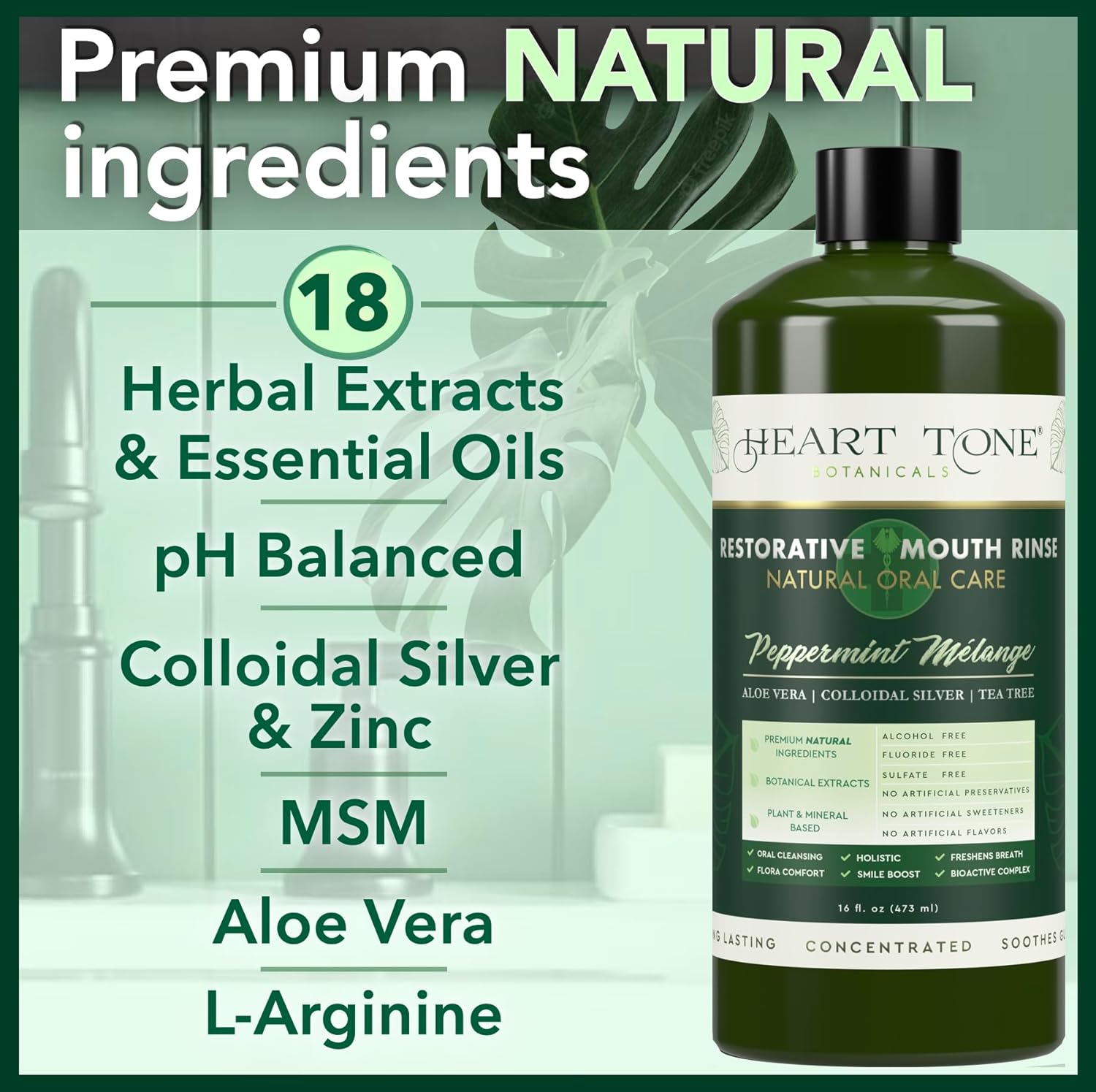 Nano Silver Mouthwash | All Natural | Adult Restorative Mouth Rinse | Aloe Vera, Colloidal Silver, & Tea Tree | Complete Oral Care & Fresh Breath | Fluoride, GMO, & Alcohol Free