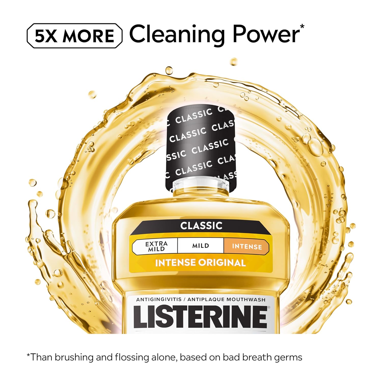 Alternative view of Listerine Original Intense Antiseptic Oral Care Mouthwash to Kill 99.9% of Germs That Cause Bad Breath, Plaque and Gingivitis, ADA-Accepted Mouthwash, Intense Original Flavored Oral Rinse, 1.5 L