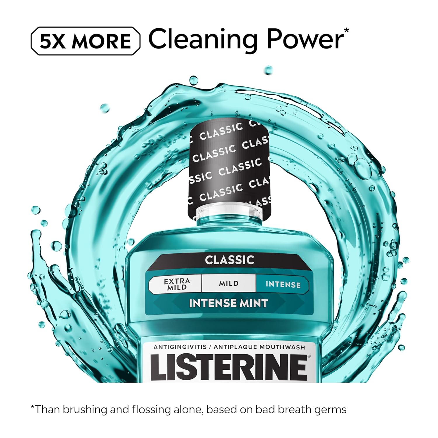 Alternative view of Listerine Cool Mint Intense Antiseptic Mouthwash, Daily Oral Rinse Kills 99.9% of Germs That Cause Bad Breath, Plaque and Gingivitis. for a Fresh, Clean Mouth, Intense Mint Flavor, 250 mL/ 8.5 Fl.Oz.