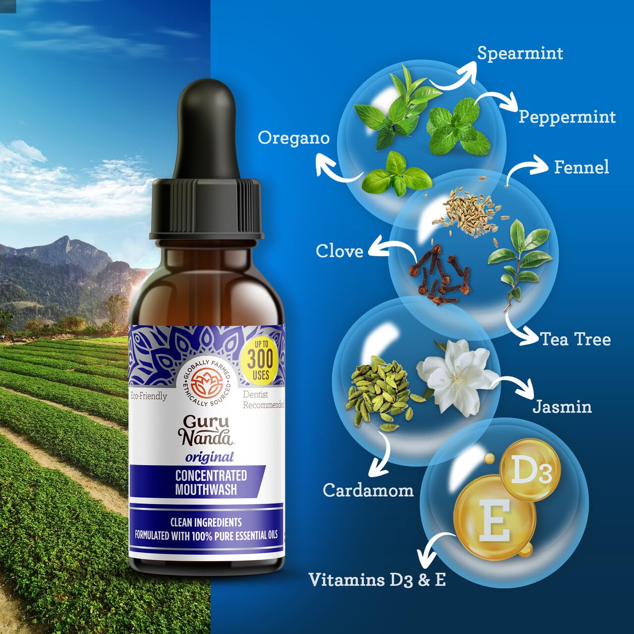 Alternative view of GuruNanda Concentrated Mouthwash (2 fl oz), Fluoride-Free, Mint Mouthwash with Natural Essential Oils, Supports 300 Rinses, Aids in Fresh Breath