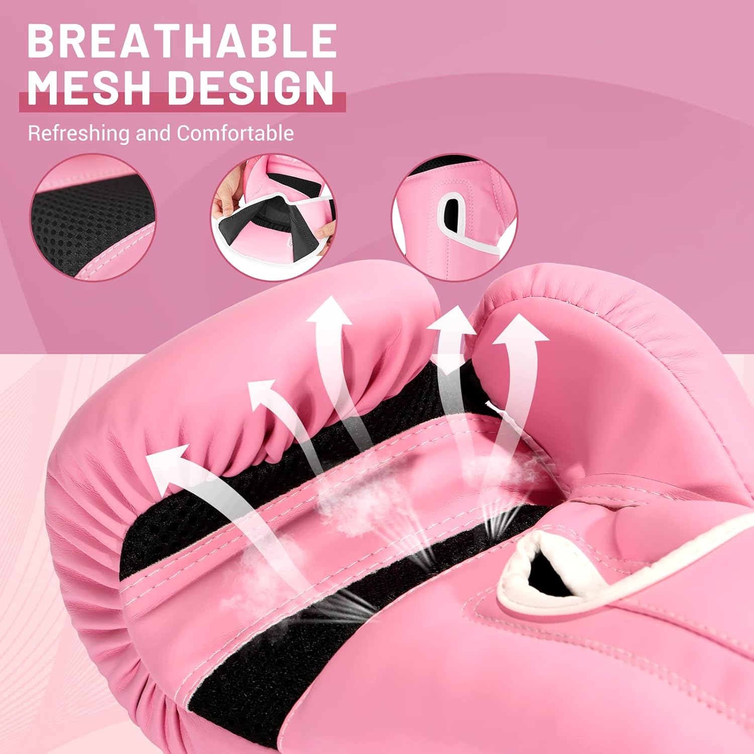 Alternative view of FIVING Pro Style Boxing Gloves for Women, PU Leather, Training Muay Thai,Sparring,Fighting Kickboxing,Adult Heavy Punching Bag Gloves Mitts Focus Pad Workout for Ladies