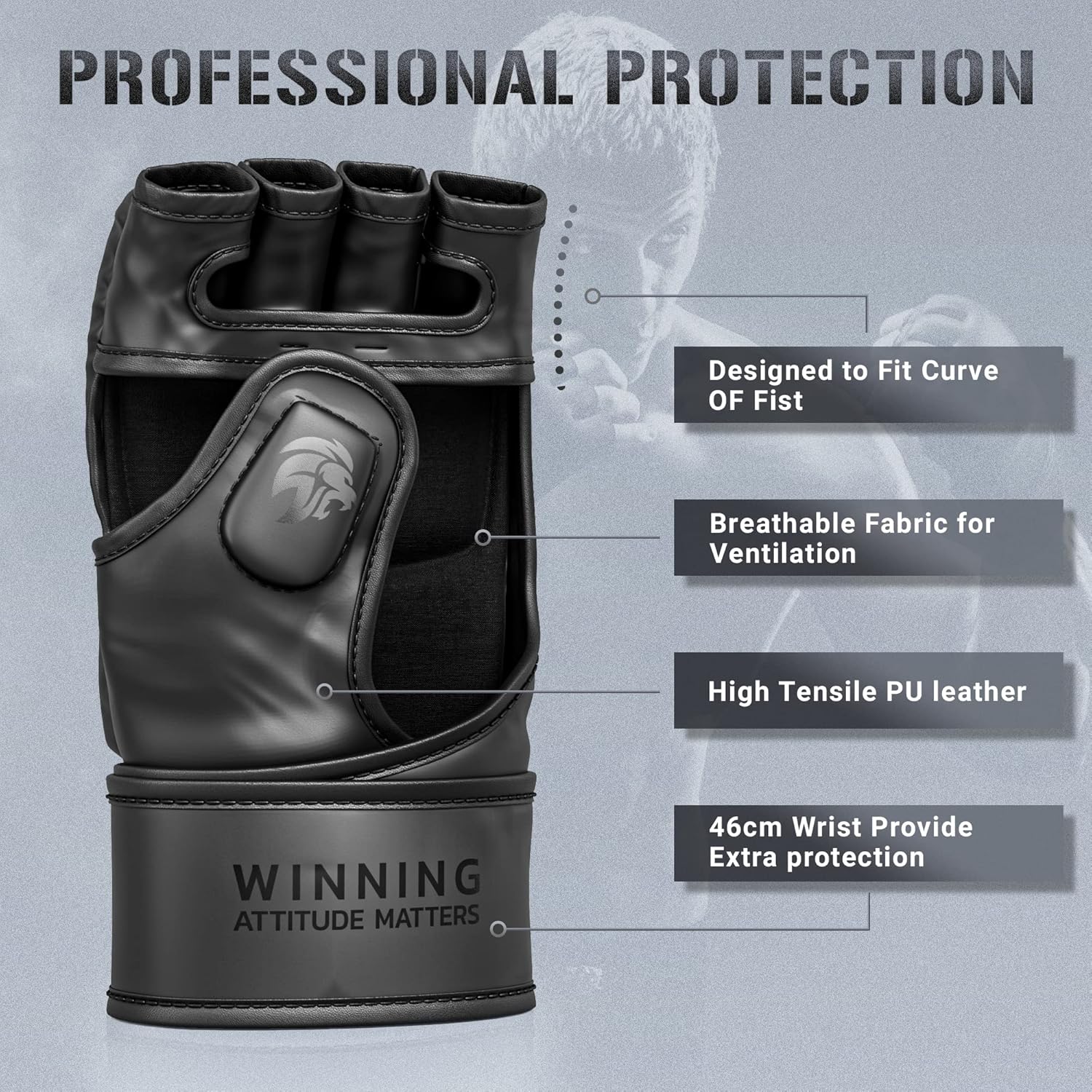 WAMM Sports MMA Gloves - for Men & Women - MAXForce EVE Anti-Injury Shock Absorb Boxing Gloves Kickboxing Gloves - Half Finger, Open Palm for Muay Thai, Sparring, Punching Bag