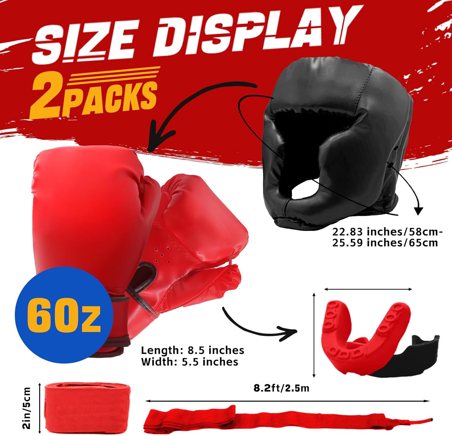 14 Pcs Boxing Set Boxing Equipment Set for Beginners Including 2 Pair of 6 oz Boxing Gloves Headgear Helmet Hand Wraps Mouth Guards Gifts for Kids Beginners Training Equipment