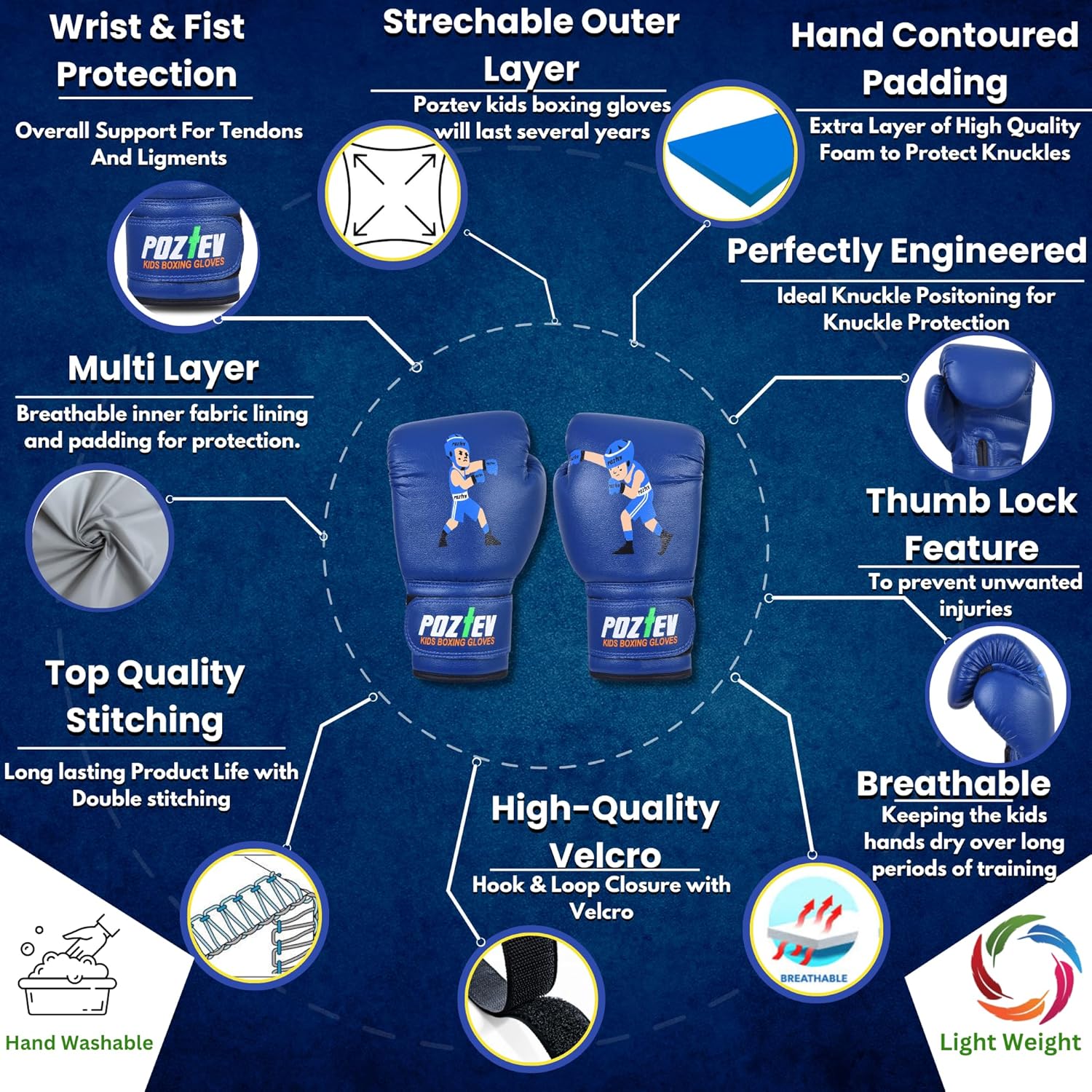 POZTEV Youth Boxing Gloves for Kids Ideal for Boxing, Kickboxing, Muay Thai, UFC, MMA - Beginner Junior Heavy Punching Bag Gloves for Children Sparring Training Martial Arts Mitts