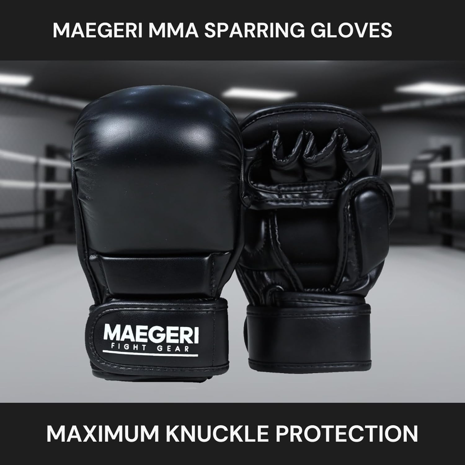 Maegeri MMA Sparring Gloves for Men & Women u2013 Open Palm Hybrid Training Gloves with Extra Padding & Thumb Guard u2013 18u201D Wrist Wrap for Stability u2013 Durable Martial Arts Gear for Grappling & Bag Work