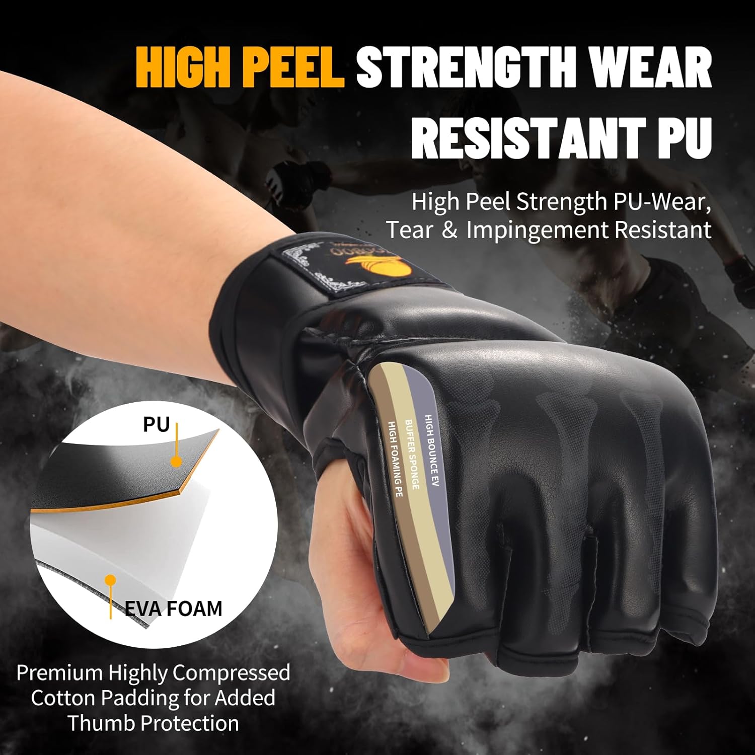 Alternative view of ZooBoo MMA Gloves, Half-Finger Boxing Fight Gloves MMA Mitts with Adjustable Wrist Band UFC Gloves for Sanda Sparring Punching Bag Training (One Size Fits Most)