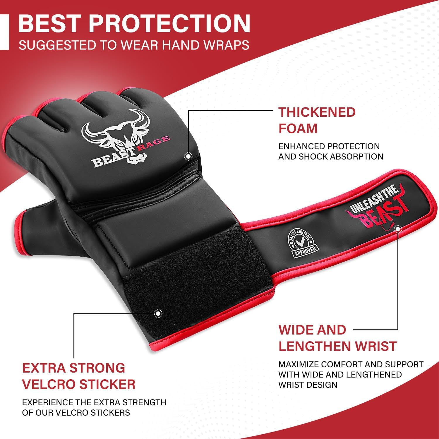 Alternative view of BEAST RAGE MMA Gloves for Men and Women,Martial Arts Mitts Grappling Sparring,Ventilated Palm, Vegan Leather, Cage Fighting, Muay Thai, Kick Boxing, Punching Bag, Boxing, Kickboxing