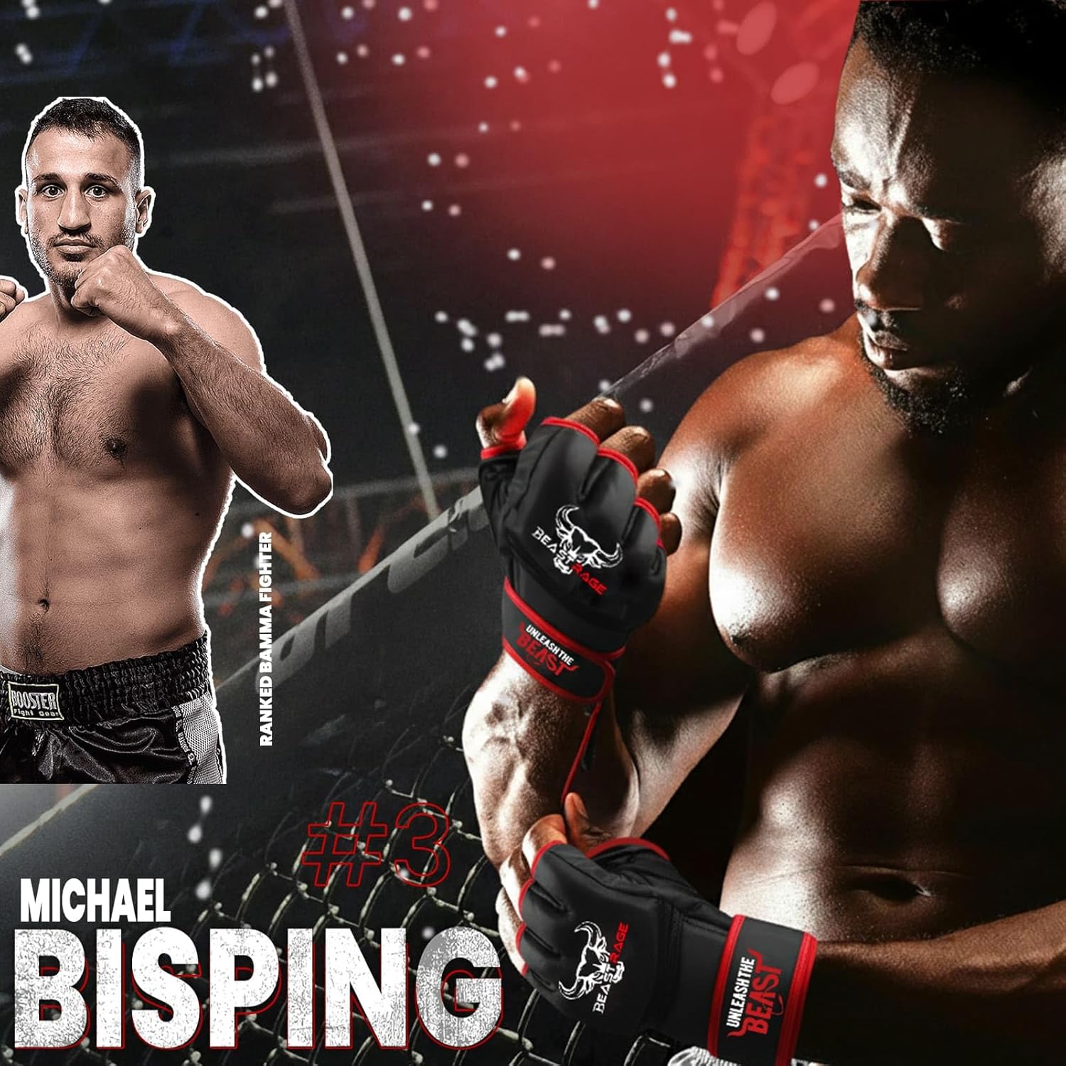 BEAST RAGE MMA Gloves for Men and Women,Martial Arts Mitts Grappling Sparring,Ventilated Palm, Vegan Leather, Cage Fighting, Muay Thai, Kick Boxing, Punching Bag, Boxing, Kickboxing - Image 3