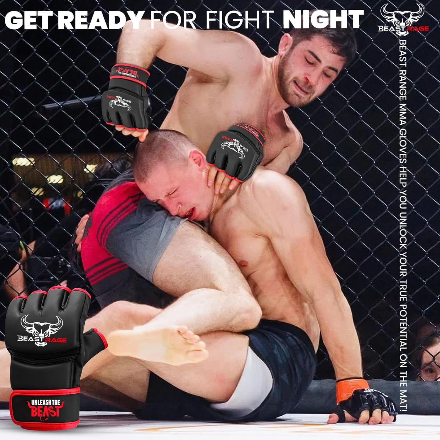 BEAST RAGE MMA Gloves for Men and Women,Martial Arts Mitts Grappling Sparring,Ventilated Palm, Vegan Leather, Cage Fighting, Muay Thai, Kick Boxing, Punching Bag, Boxing, Kickboxing - Image 7