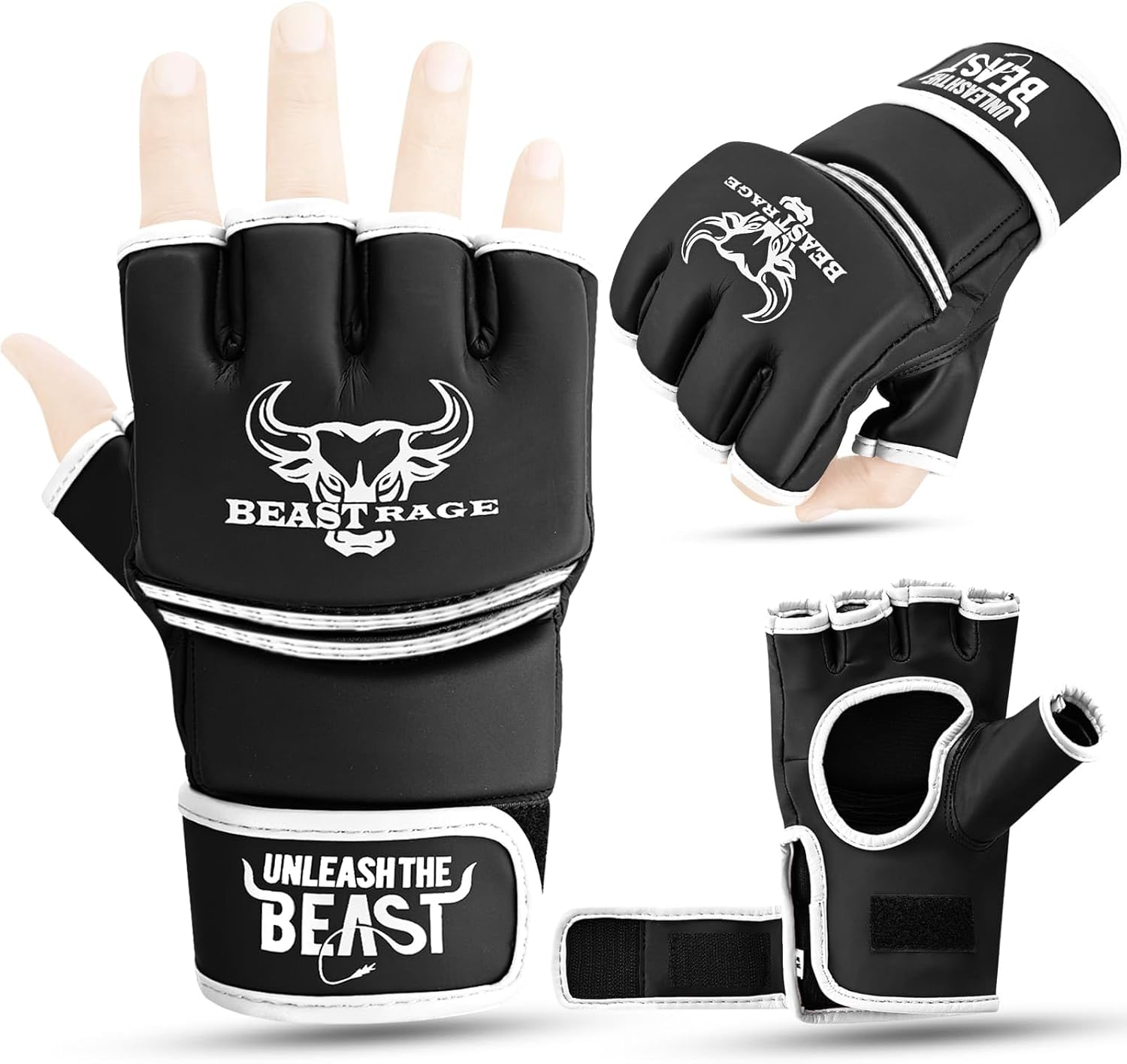 BEAST RAGE MMA Gloves for Men and Women,Martial Arts Mitts Grappling Sparring,Ventilated Palm, Vegan Leather, Cage Fighting, Muay Thai, Kick Boxing, Punching Bag, Boxing, Kickboxing - Image 9