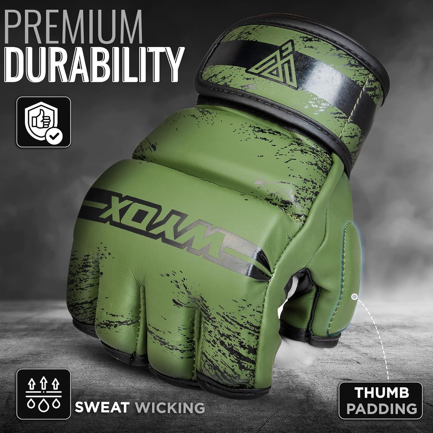 WYOX MMA Gloves for Men & Women u2013 Grappling & Sparring Boxing Gloves with Open Palm Design, Padded Fingerless Training Gloves for Kickboxing, Muay Thai