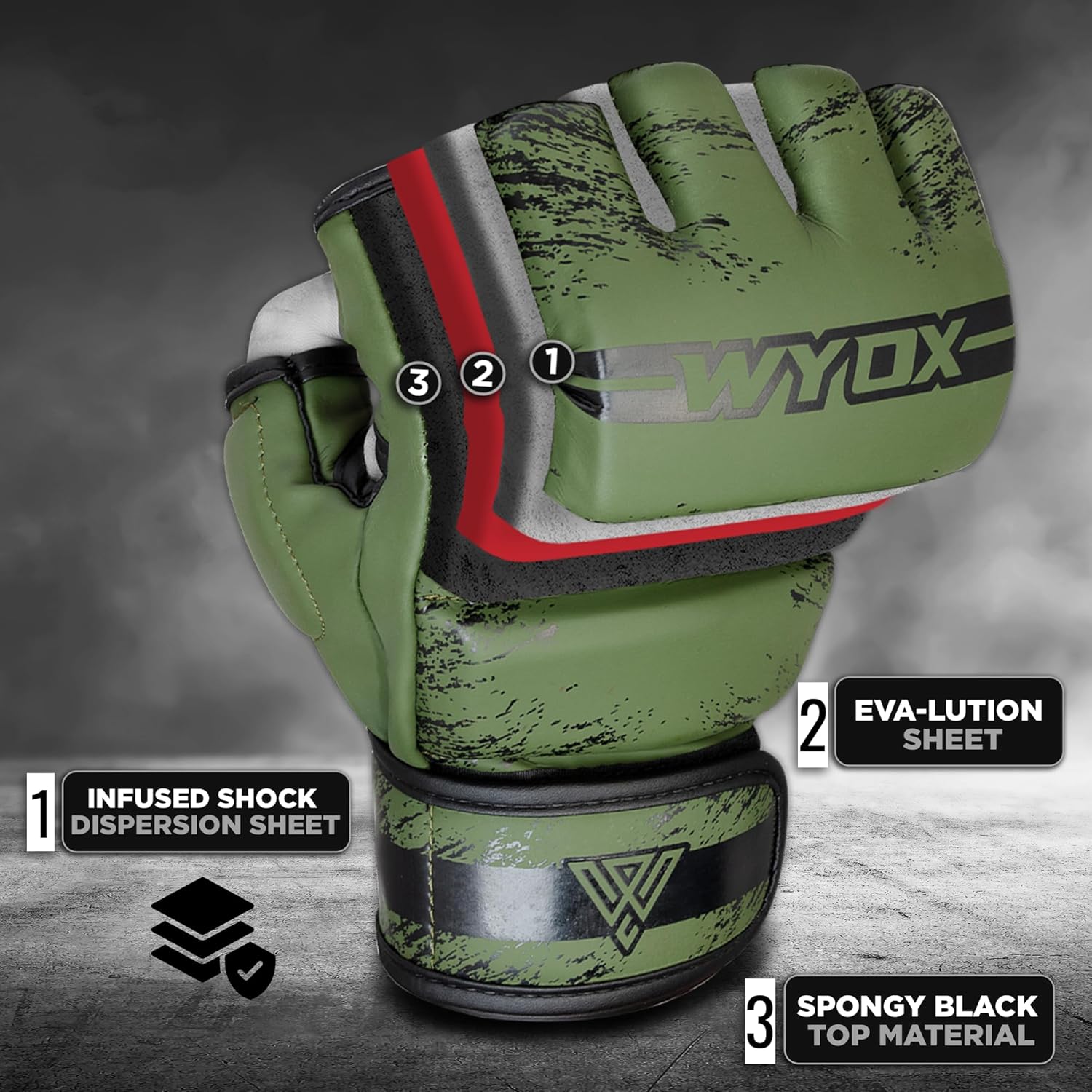 Alternative view of WYOX MMA Gloves for Men & Women u2013 Grappling & Sparring Boxing Gloves with Open Palm Design, Padded Fingerless Training Gloves for Kickboxing, Muay Thai