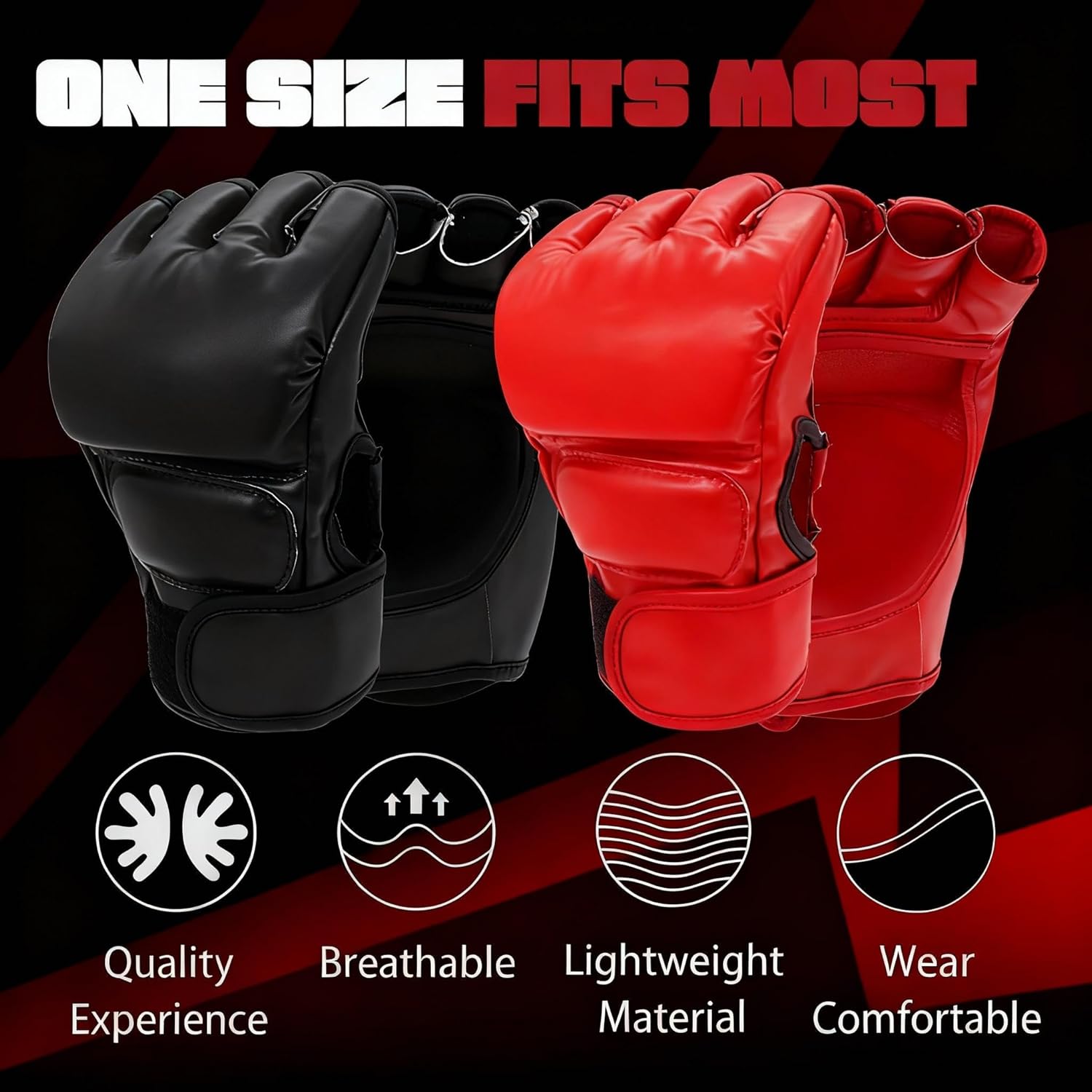 Megalobox MMA Gloves for Men & Women – Grappling & Sparring Boxing Gloves with Open Palm Design,2 Pairs of Padded Fingerless Training Gloves for Kickboxing, Muay Thai