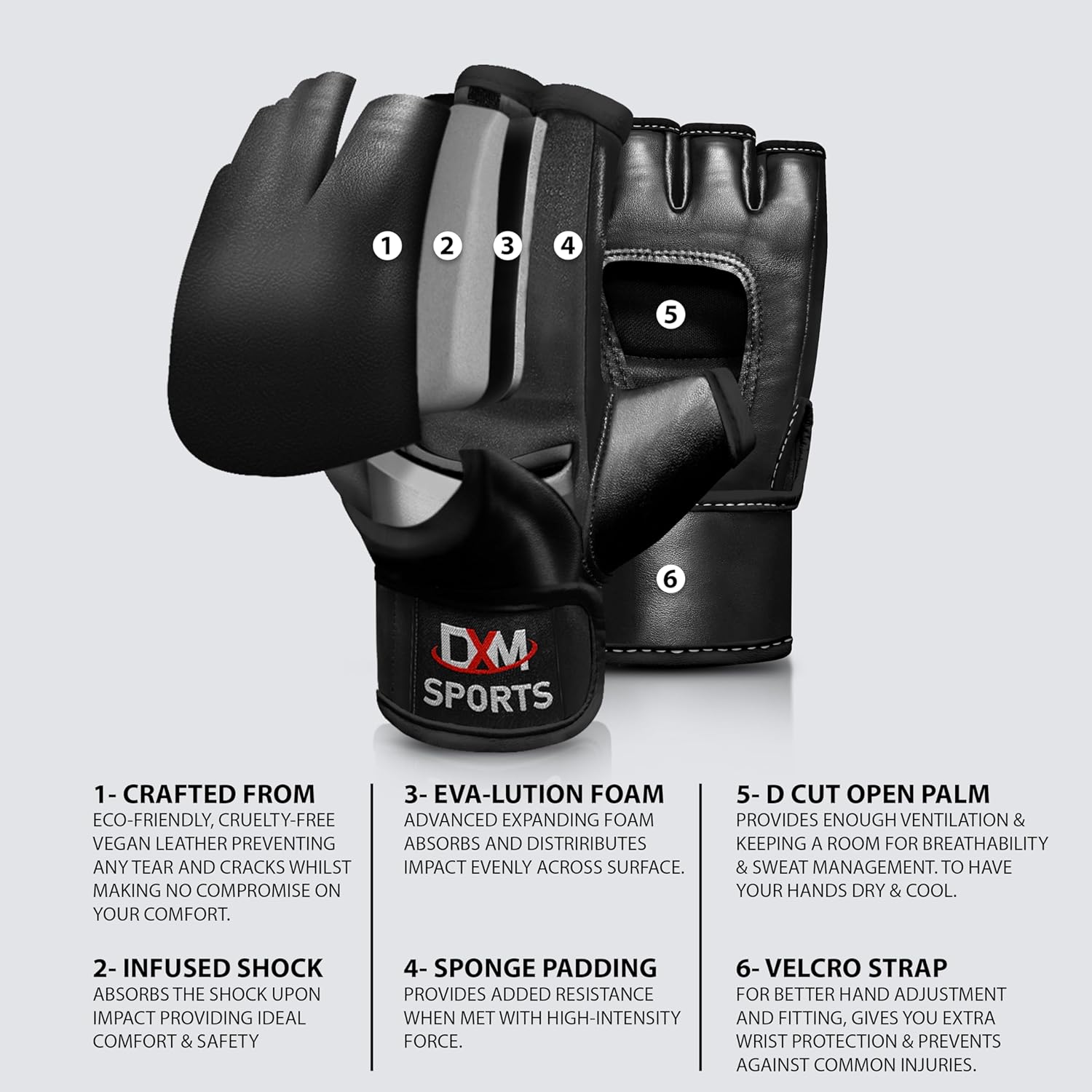 DXM SPORTS MMA Gloves for Men & Women, Martial Arts Bag Gloves, Kickboxing Gloves with Open Palms, Boxing Gloves for Punching Bag, Sparring, Muay Thai, MMA
