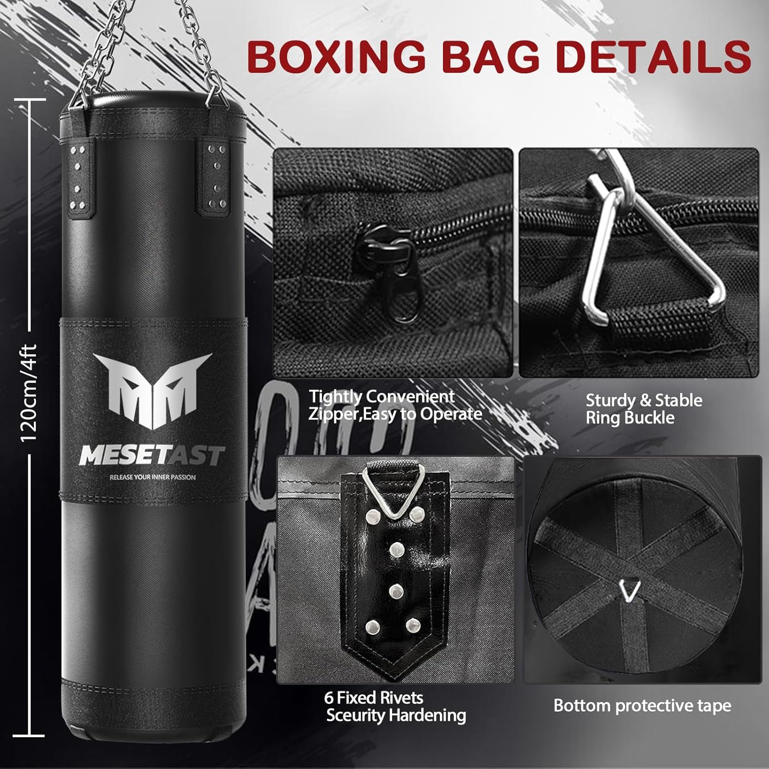 Mesetast Punching Bag for Adults, 4ft Heavy Boxing Bag Set with 12 OZ Gloves for MMA Karate Kickboxing Boxing - Unfilled