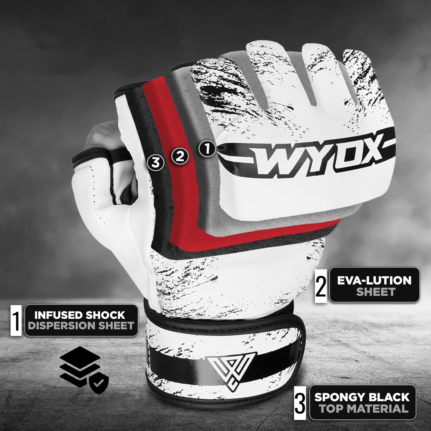 Alternative view of WYOX MMA Gloves for Men & Women u2013 Grappling & Sparring Boxing Gloves with Open Palm Design, Padded Fingerless Training Gloves for Kickboxing, Muay Thai