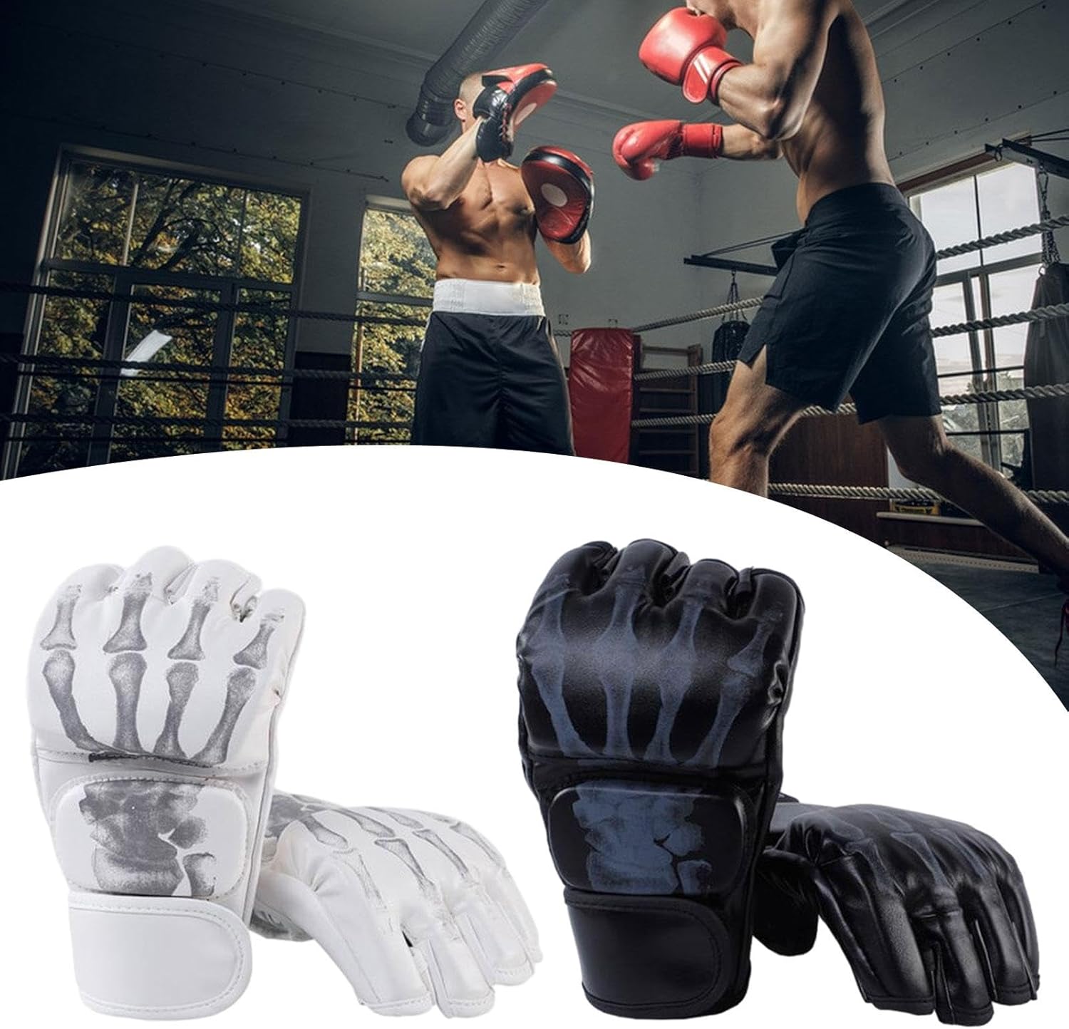 Yiju 2 Pairs MMA Gloves, Grappling & Sparring Gloves for Men and Women, PU Leather Fighting Glove, Heavy Bag Gloves