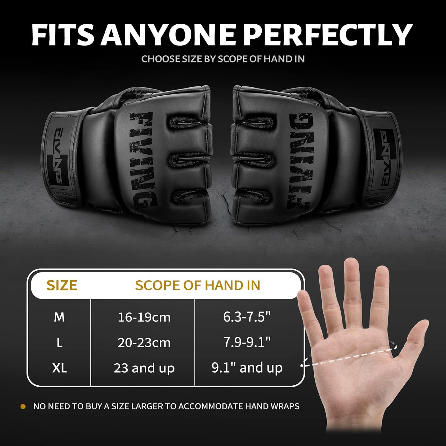 FIVING MMA Gloves for Men & Women,Boxing Gloves for Punching Bag,Sparring,Training,Muay Thai,MMA,Martial Arts Bag Gloves,Kickboxing Gloves with Open Palms